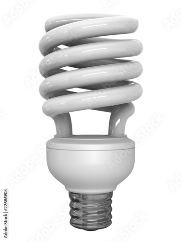 A render of an energy saver fluorescent lightbulb