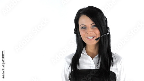 young woman with headphones says