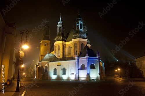 Cathedral Church in Poznań at night
