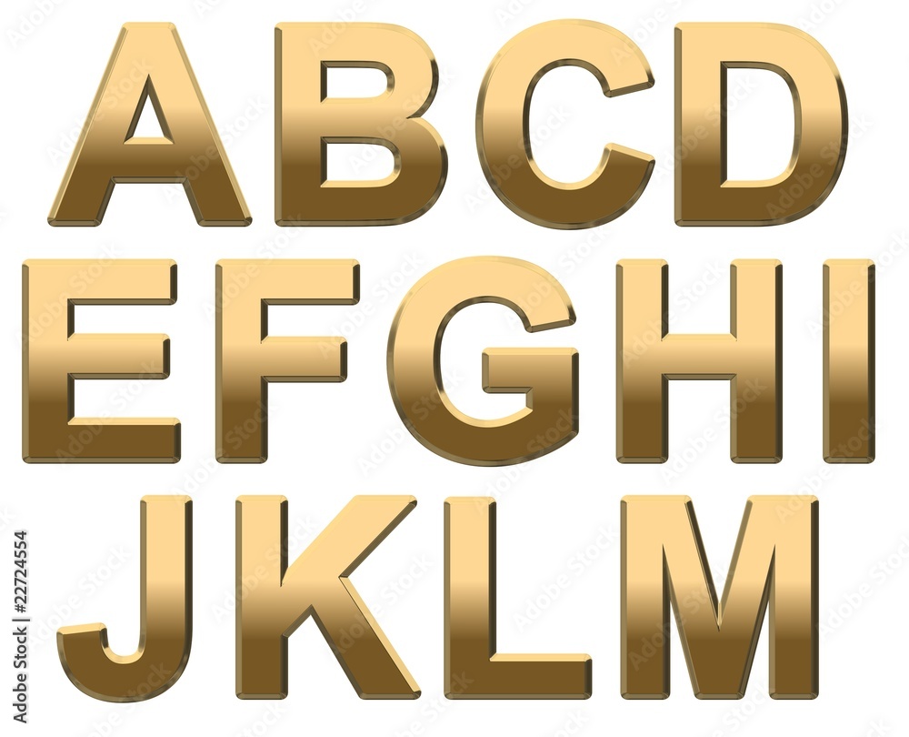 Gold Alphabet Letters Uppercase A - M On White Gold Alphabet Letters Uppercase A - M On White