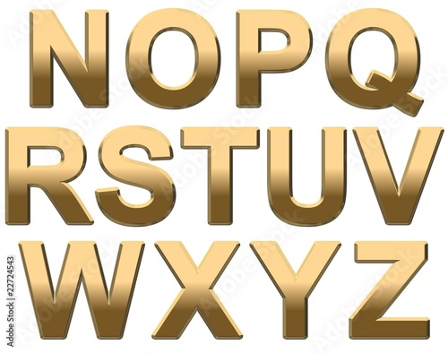 Gold Alphabet Letters Uppercase N-Z On White