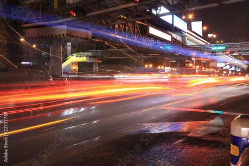 Urban night traffics view. Focus on the road. .