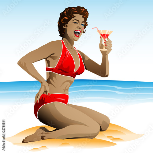 Summer pin-up with cocktail