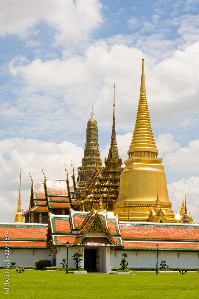 Grand Palace show temple roof and gold pagoda Bangkok Thailand
