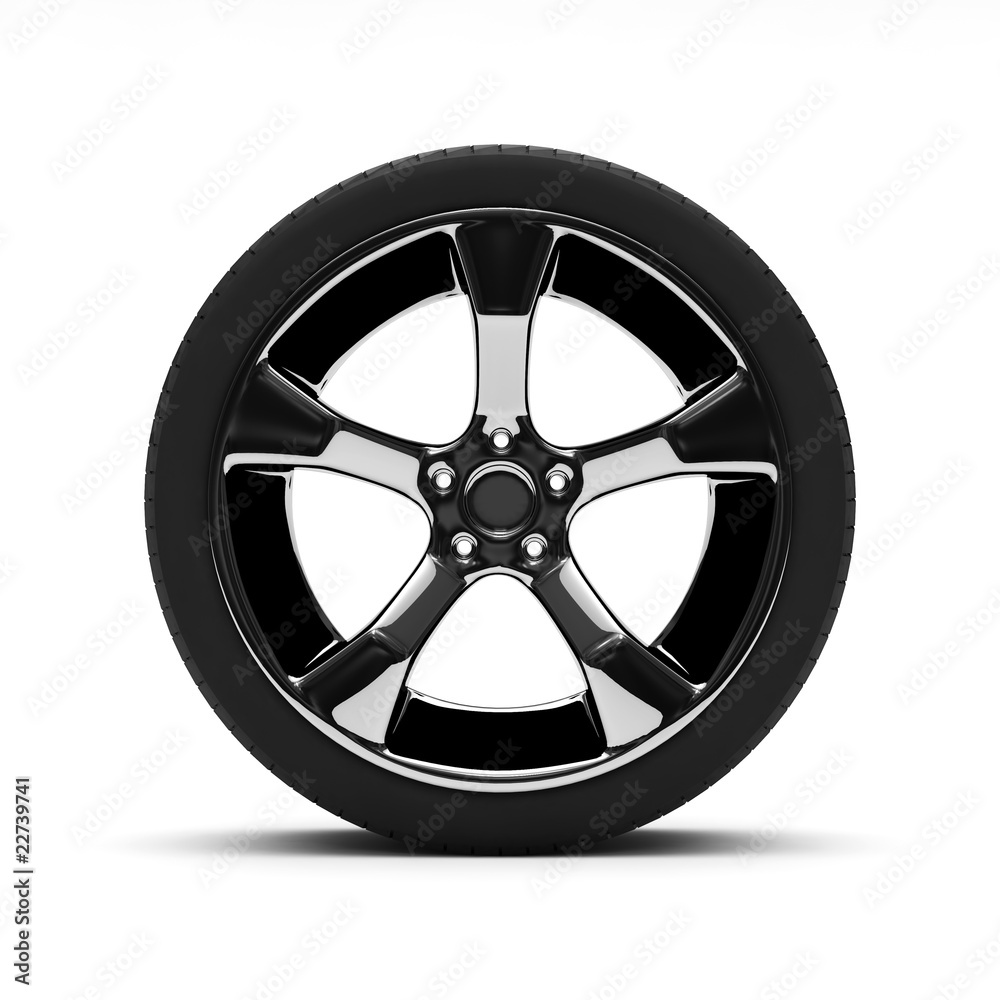 Fototapeta premium Chromed wheel with tires