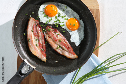 Домашний завтрак на сковородке - жаренные яйца и бекон