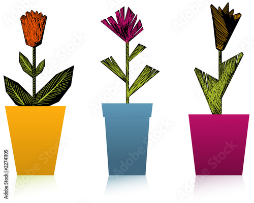 hand drawing flowers in flowerpots