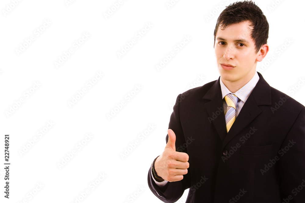 young business man showing thumbs up sign, isolated on white young business man showing thumbs up sign, isolated on white