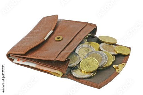 close up wallet and euro coins notes photo