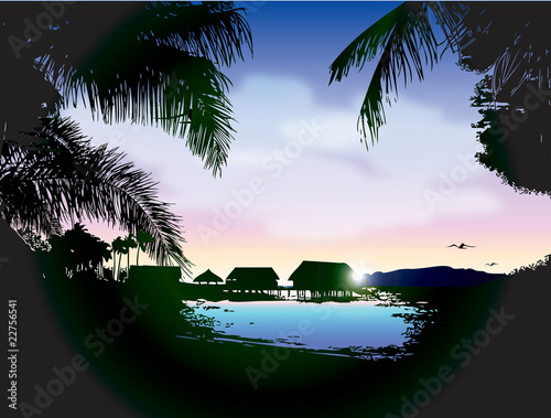 Tropical landscape: quiet sunset