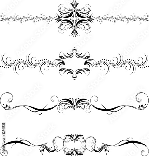 Four patterns for frame. Black isolated on the white. Vector