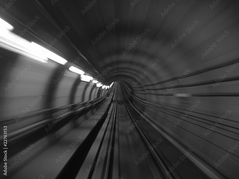 metro tunnel in black and white