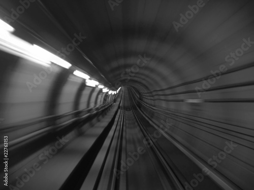 metro tunnel in black and white