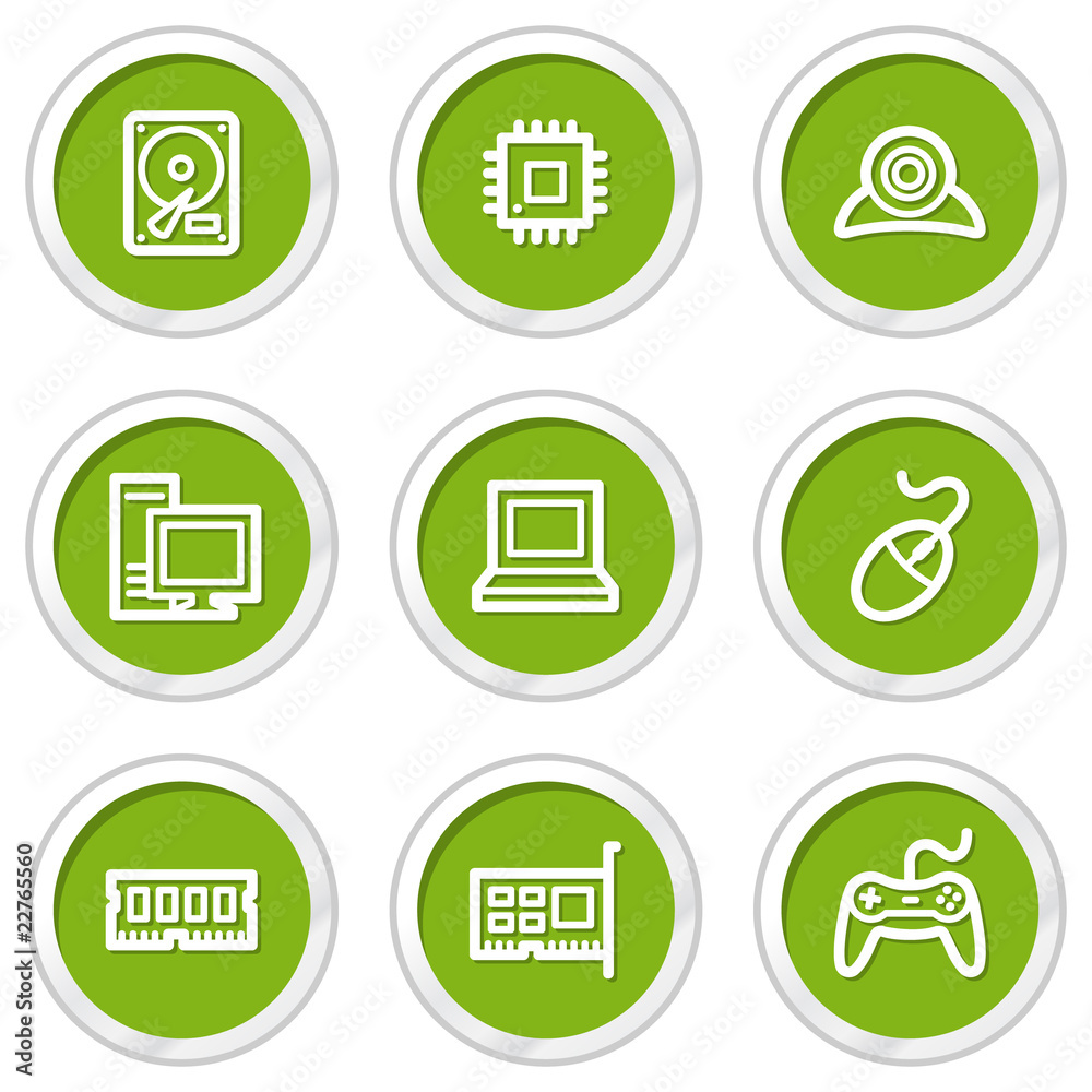 Computer web icons, green circle buttons Computer web icons, green circle buttons