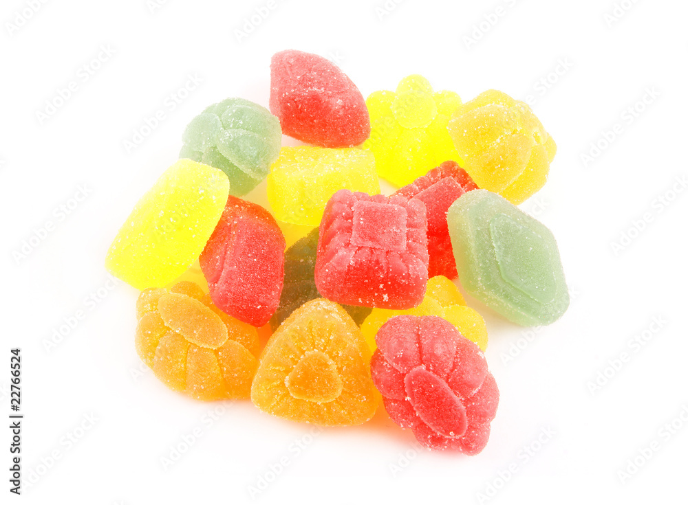 Different fruit jellies on white background Different fruit jellies on white background