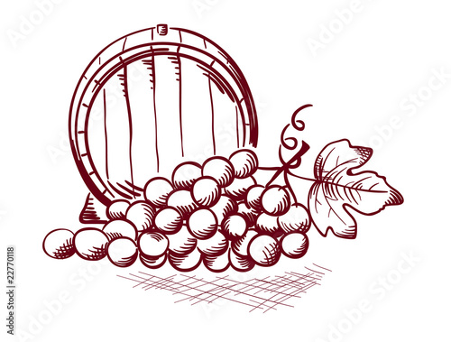 barrel and grapes
