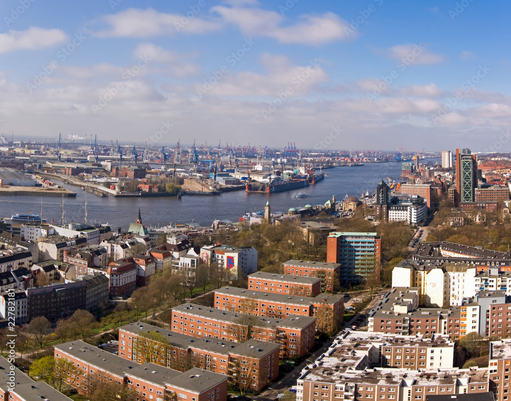 Obraz premium Panorama Hamburg, Hamburger Hafen, St. Pauli