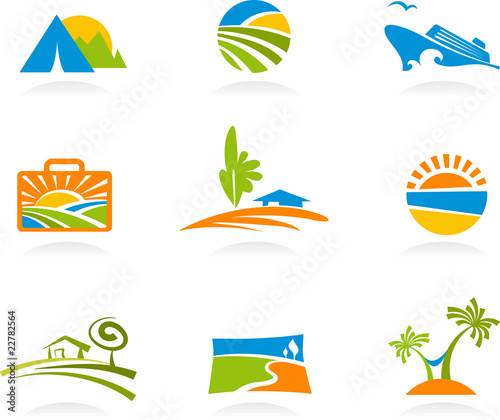 Tourism and vacation icons and logos