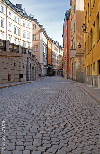 Cobblestone street in Old Town, Stockholm.