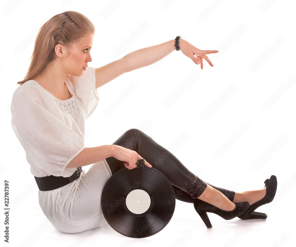 young girl with a record