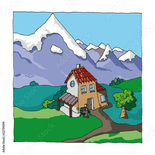 La maison près des montagnes