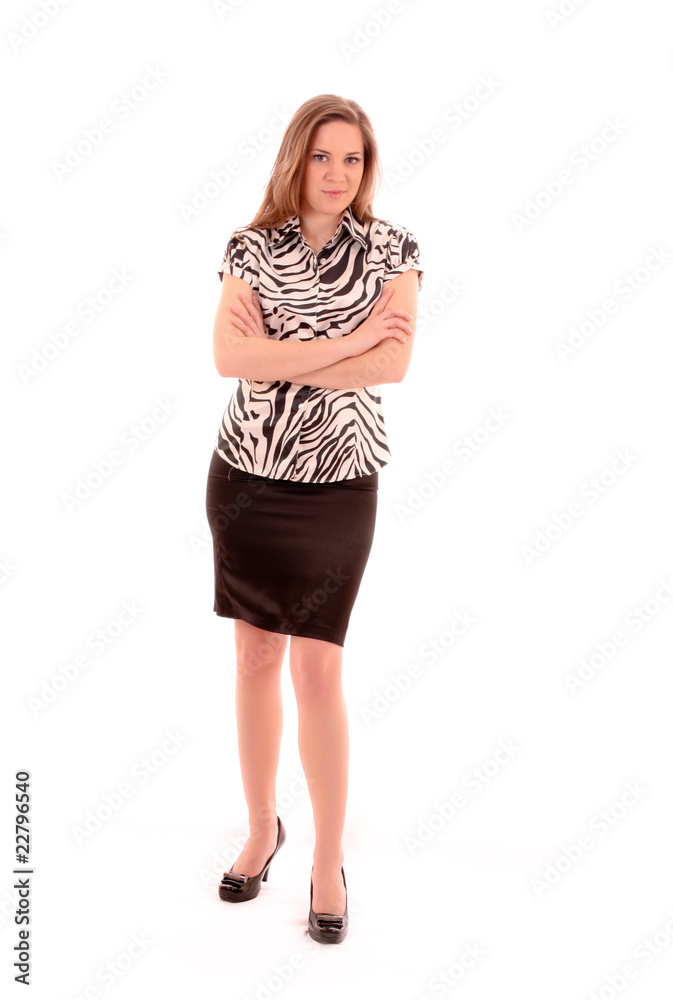 Woman posing in business suit isolated on white Woman posing in business suit isolated on white