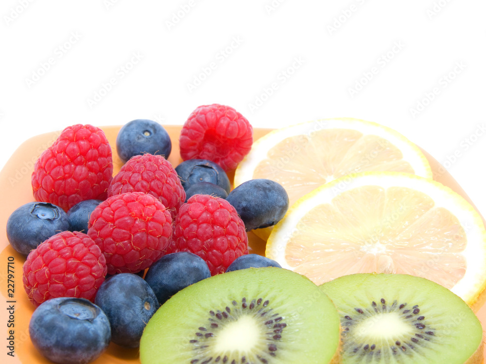 blueberry, raspberries, kiwi and lemon blueberry, raspberries, kiwi and lemon