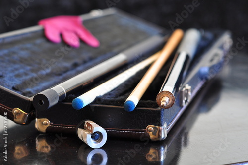 Open trunk cue case for the game of pool.       