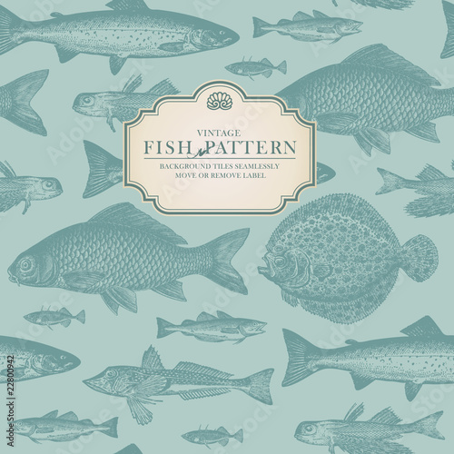 Carta da parati i pesci - Carta da parati retro fish pattern (background behind label tiles seamlessly)