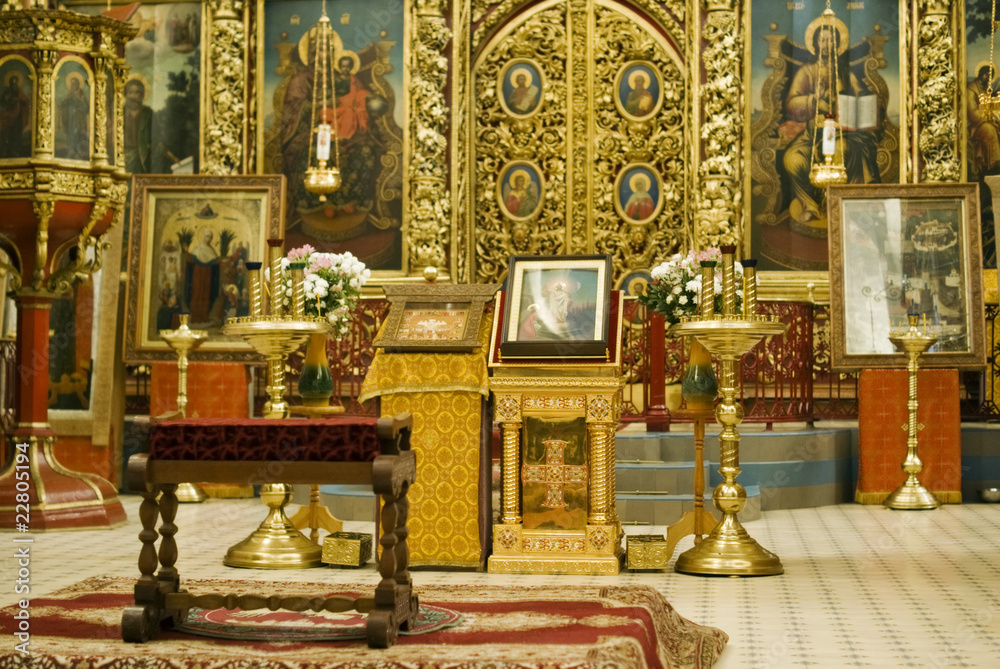Trinity Cathedral in Pskov Kremlin. Internal interiors - obrazy, fototapety, plakaty 