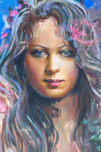 Drawing of girl, fragment, painting