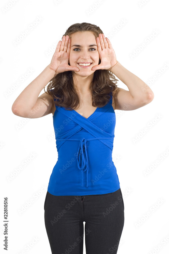 happy girl with finger frame