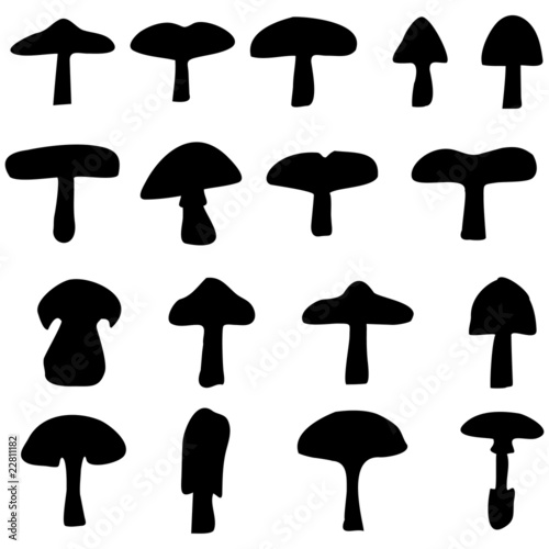 Collection of vector mushroom and toadstool outlines