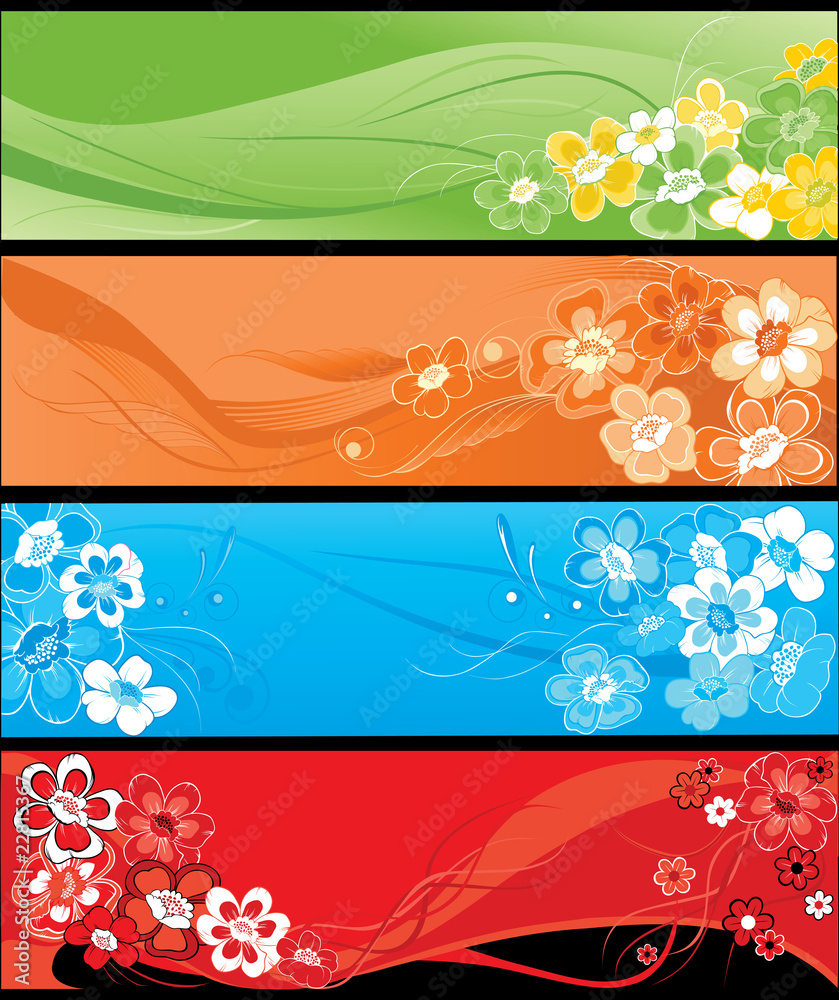 Four floral horizontal colored banners.