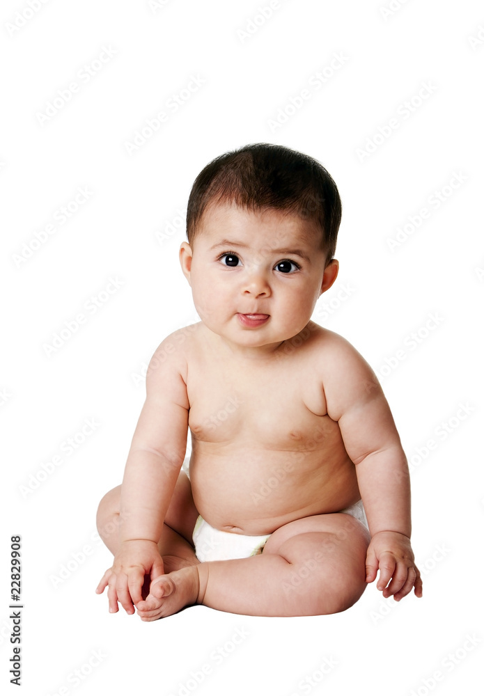 Cute happy baby infant sitting, isolated. Cute happy baby infant sitting, isolated.