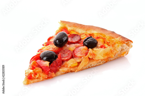 Tasty pizza with olives isolated on white