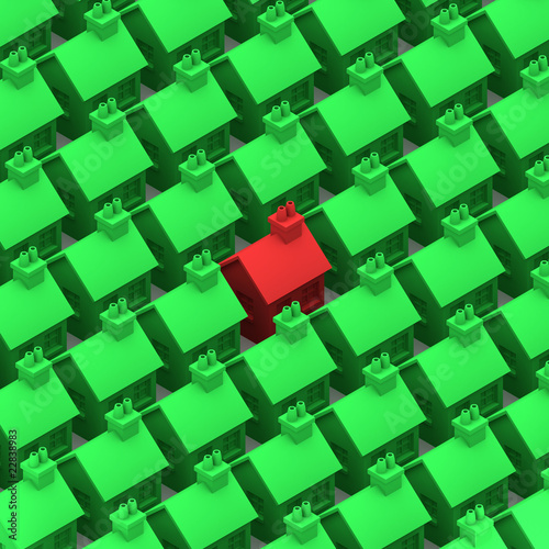 3d Red house stands out