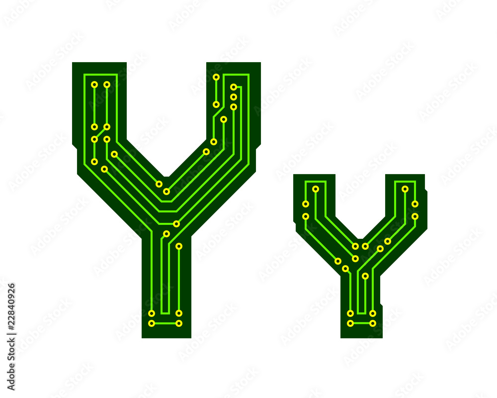 Fototapeta premium Hi-tech circuit board alphabet. Letter Y