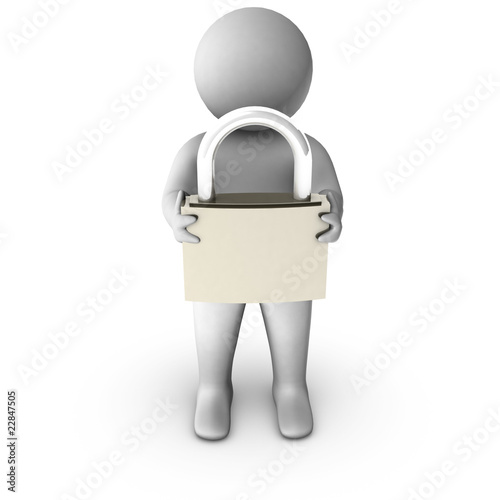 3d man with metal padlock