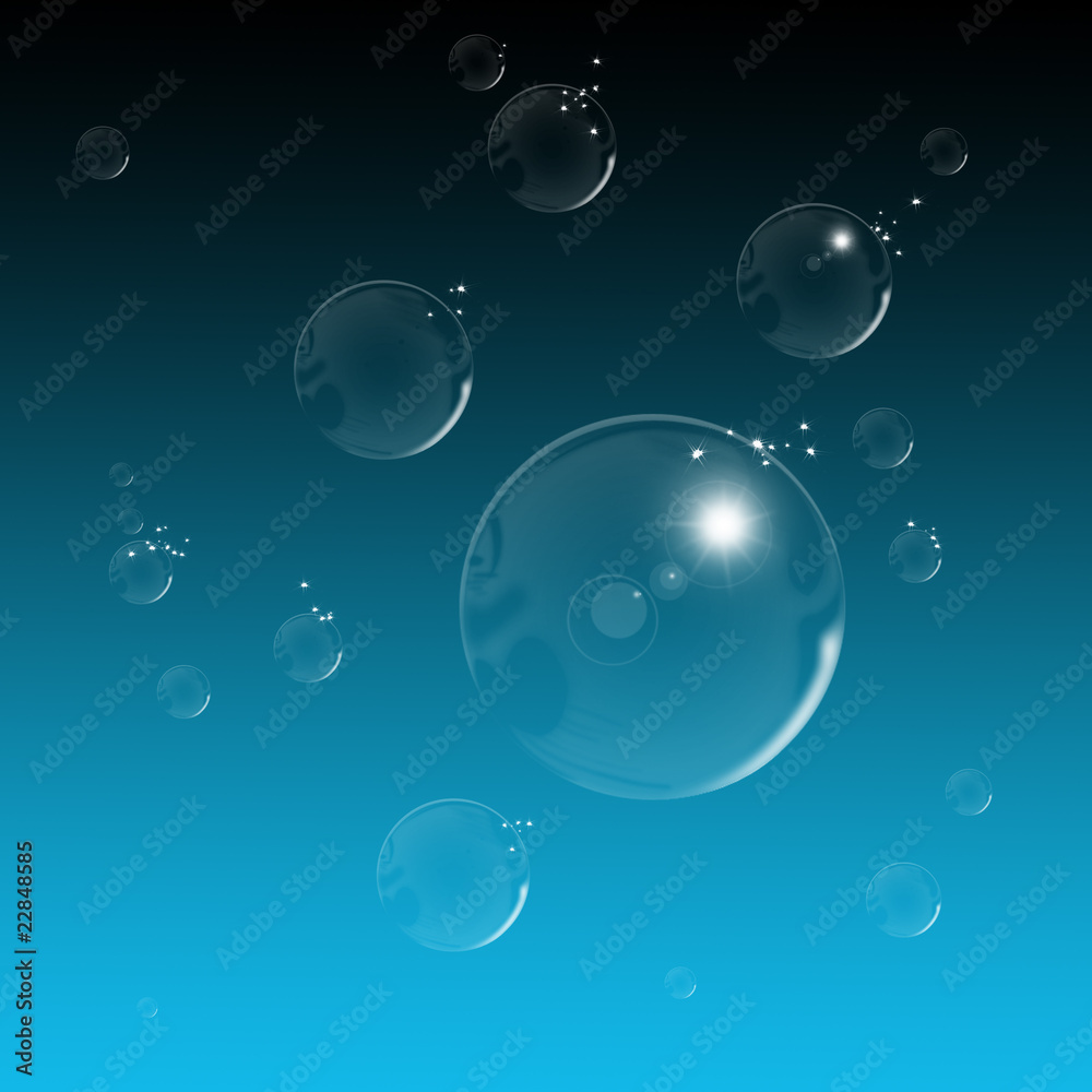 bulles transparentes sur fond dégradé bleu