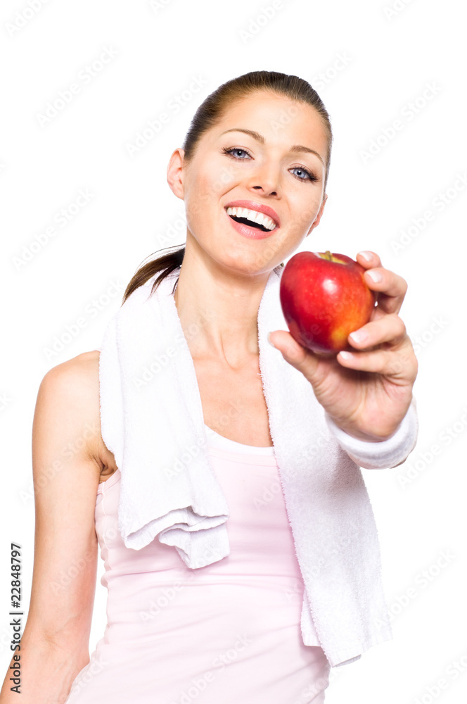 Sportliche Frau mit Apfel Sportliche Frau mit Apfel
