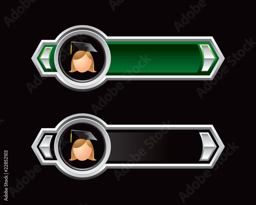 cartoon graduate girl green and black arrow banners