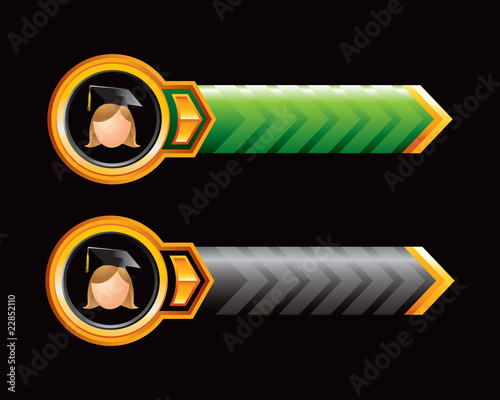 cartoon graduate girl green and black arrows