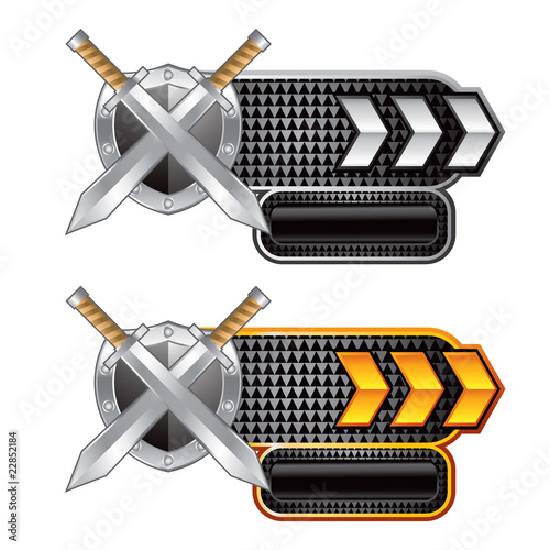 crossed swords and shield white and gold arrow nameplates