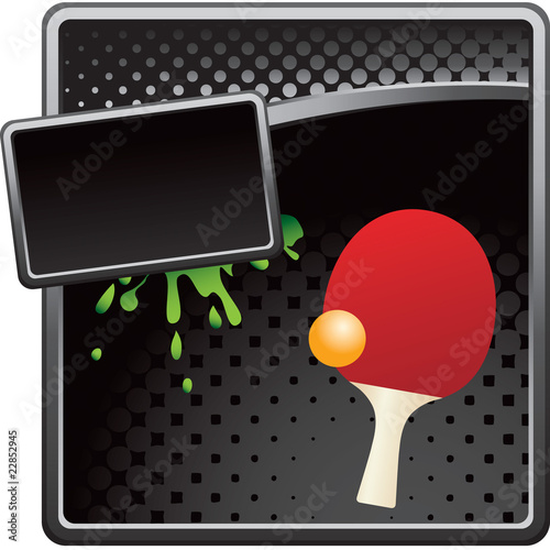 ping pong paddle and ball black halftone grungy ad