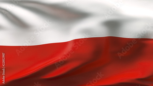 Creased Polish satin flag in wind with seams and wrinkle photo