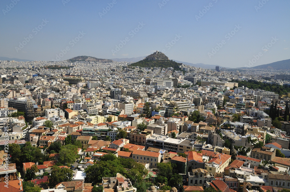 overall view on Athens with tops Acropolis