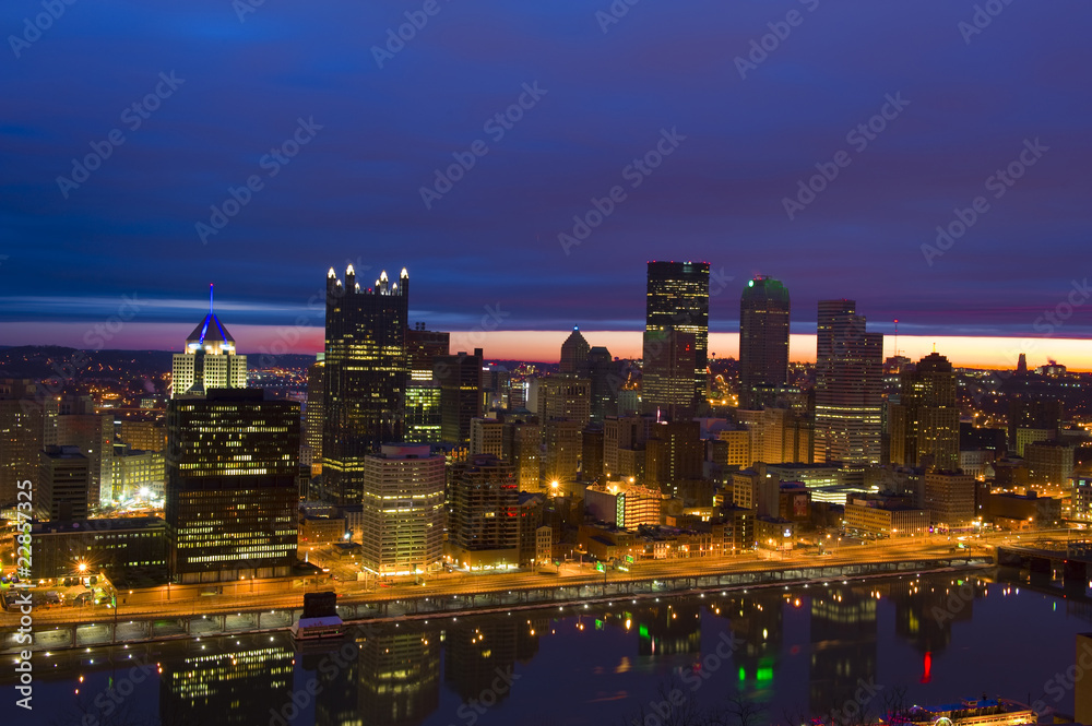 Pittsburgh, Pennsylvania at dawn viewed from Mount Washington