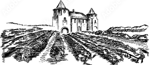 Old castle. Hand pencil sketch.