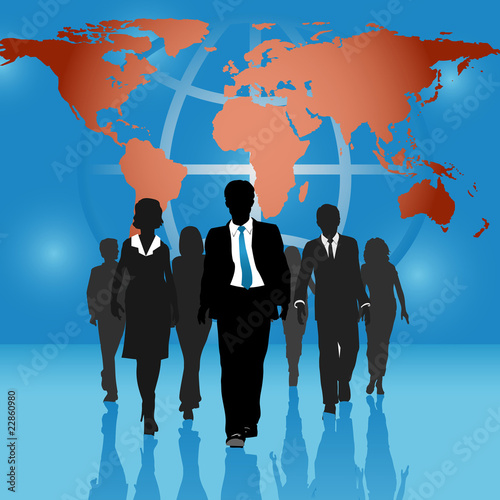 Global business people team world map background
